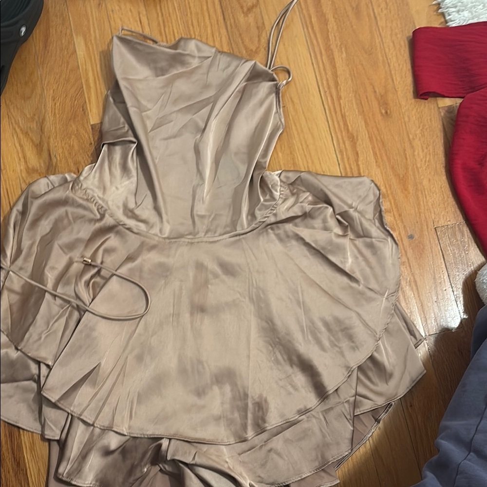 Elegant Tan Satin Dress